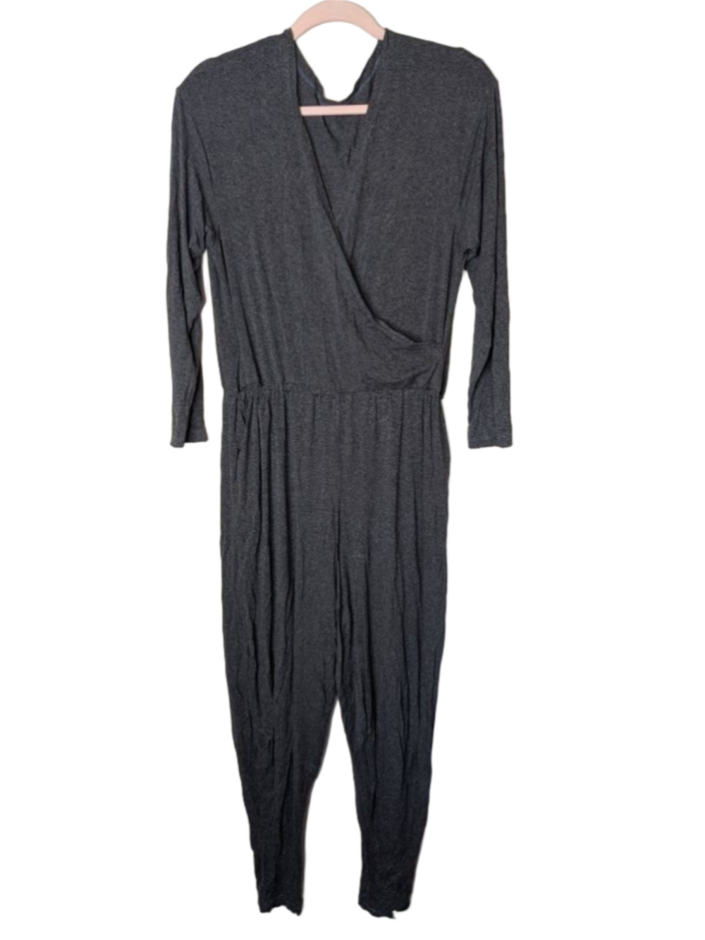 Women's Milk Maiden Gray Long Sleeve V-Neck Jumpsuit M Soft Jersey Fabric